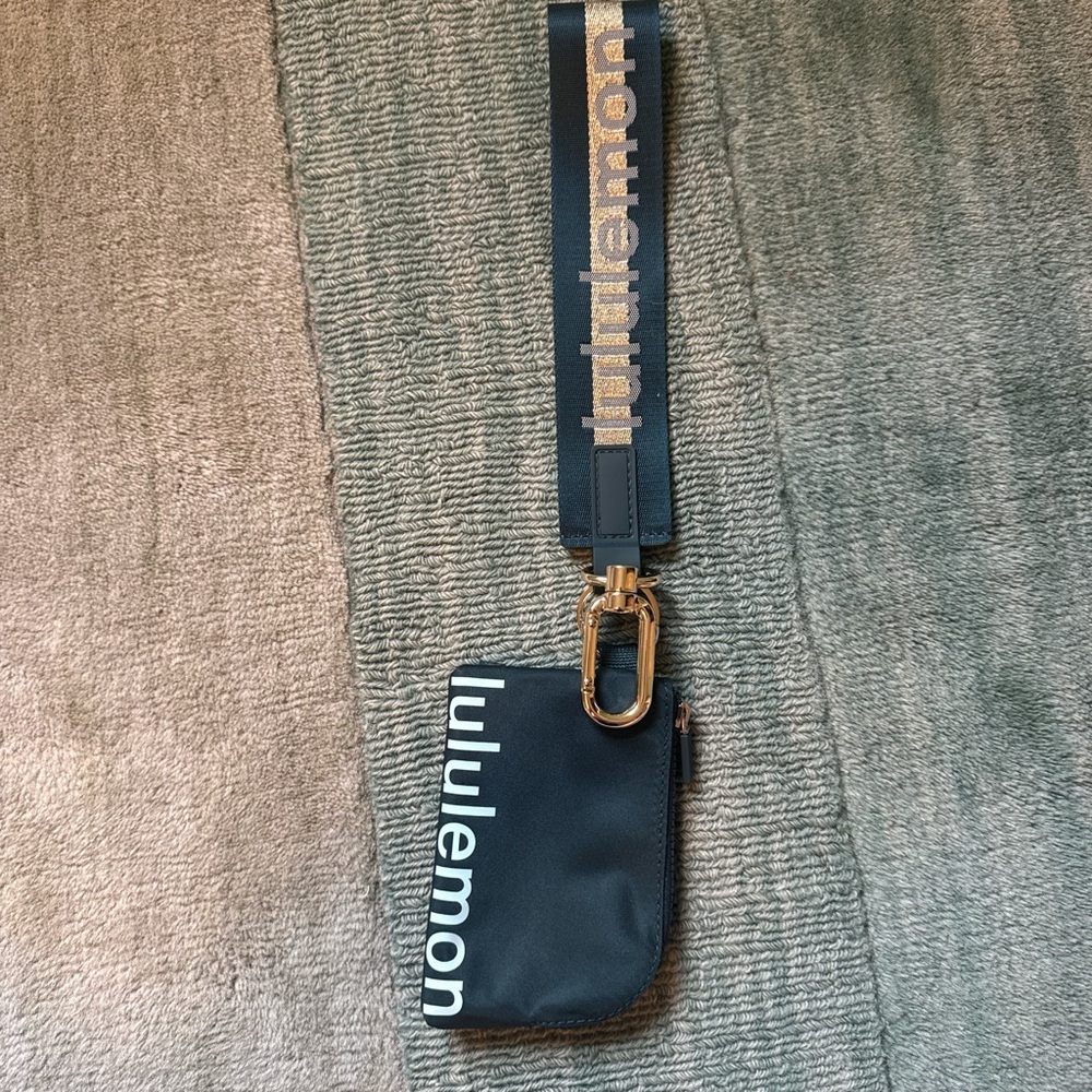 Lululemon Teal and Gold card wallet and keychain Pouch